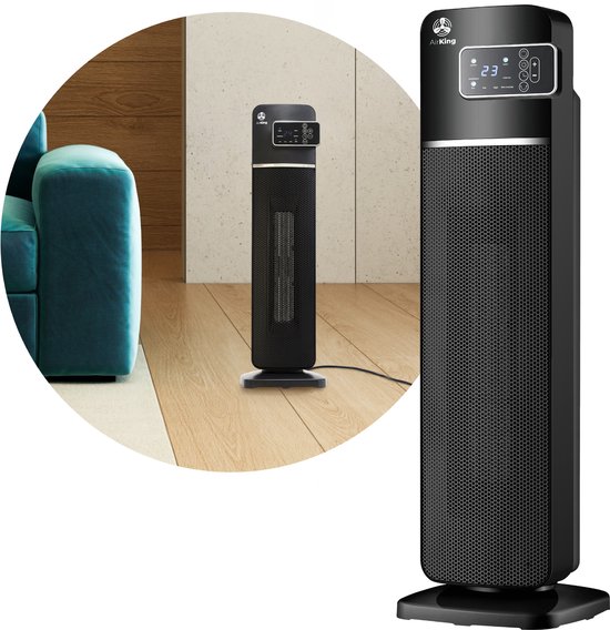 AirKing Elektrische Keramische Ventilatorkachel 2000W zwart afstandsbediening timer