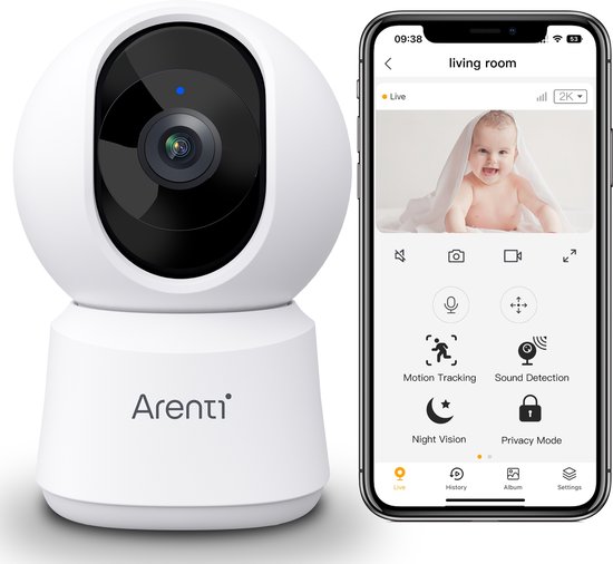 Arenti wifi babyfoon 4MP camera ultra HD nachtzicht