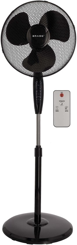 Brasq statiefventilator 40 cm zwart in hoogte verstelbaar met afstandsbediening