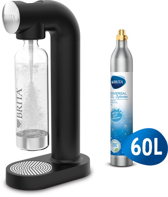 BRITA sodaONE bruiswatertoestel zwart met fles en CO2-cilinder