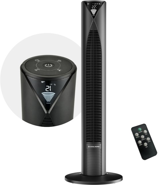 CoolHome CF2205 stille torenventilator met afstandsbediening en LED-scherm zwart