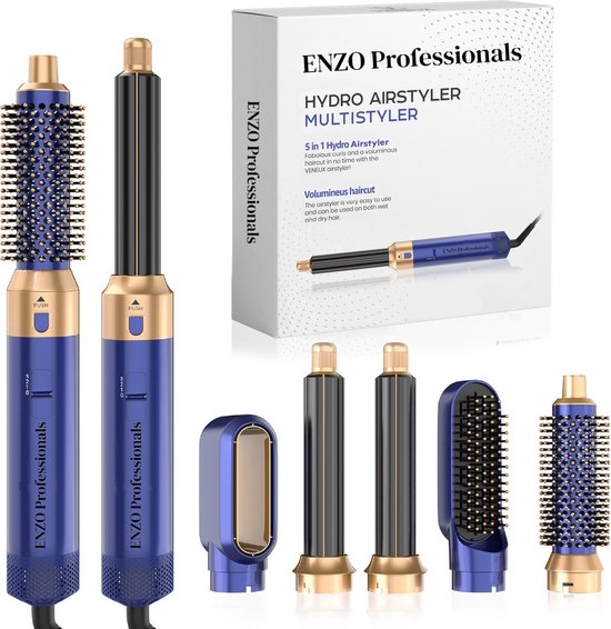 ENZO multistyler airstyler 5-in-1 koningsblauw met 5 opzetstukken
