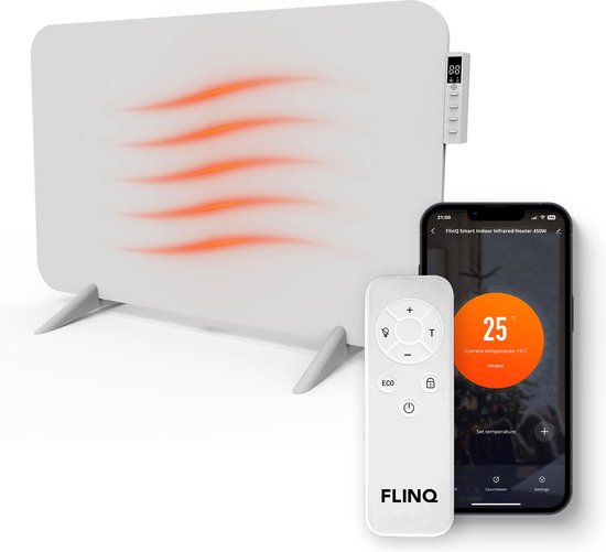 FlinQ verplaatsbaar infrarood paneel 450W staand met thermostaat voor binnen