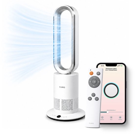 FlinQ Smart 2-in-1 bladloze ventilator en aircooler met app-bediening