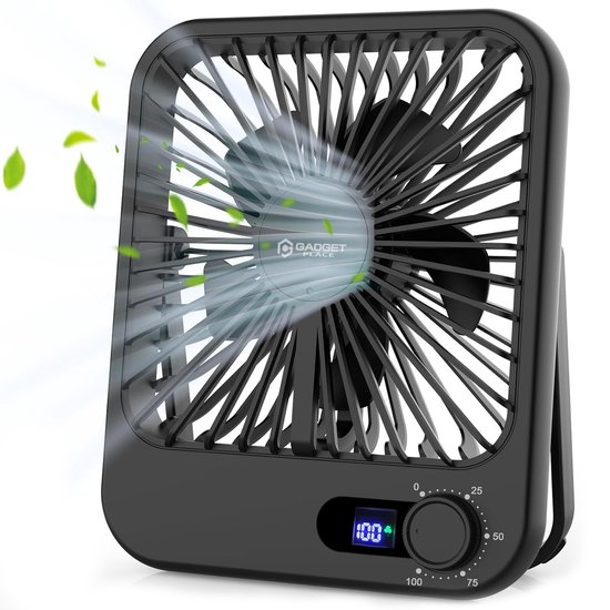 Gadgetplace draadloze mini tafelventilator met OLED display en batterij-indicator
