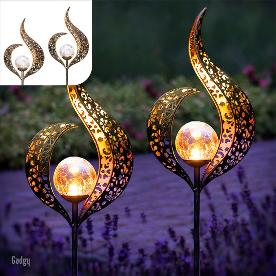 Gadgy Solar Flame Lamp tuinverlichting met grondspies brons set 2 stuks
