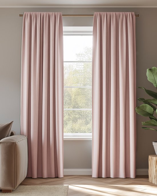 HOOMstyle kant en klaar gordijn verduisterend met plooiband 140x270 cm roze