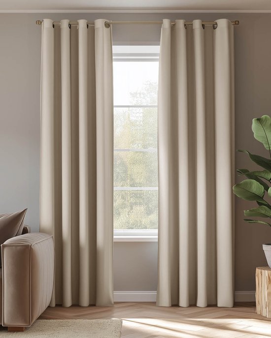 HOOMstyle kant en klaar gordijn verduisterend met ringen 140x270 cm beige zand