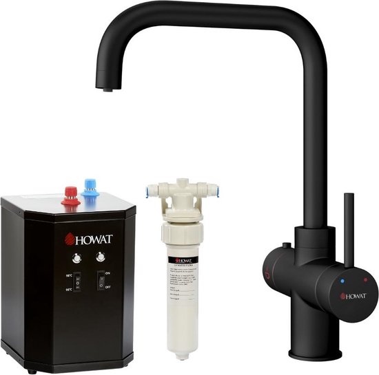 HOWAT 3-in-1 kokend water kraan zwart met boiler en filter 2,4 liter