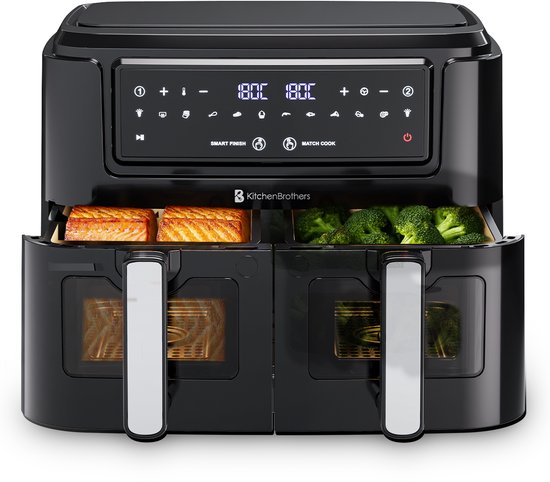 KitchenBrothers dubbele airfryer dual zone 9L met twee manden