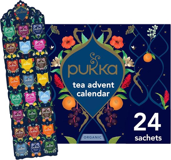 Pukka Tea adventskalender met 24 biologische theezakjes in theedoos