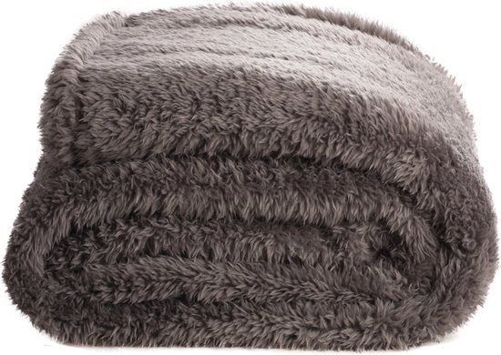 Seashell teddy fleece deken antraciet grijs ultrazacht 130x170 cm