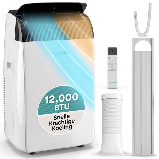 Serenelife mobiele airco 12000 BTU 3-in-1 wit monoblok met verwarming en ontvochtiger
