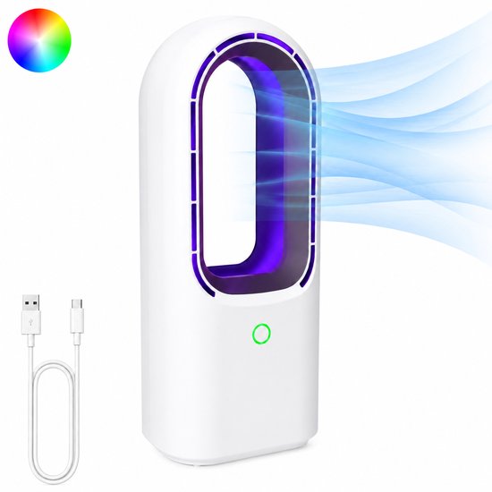 Silvergear bladloze ventilator met LED-licht en USB draagbaar wit