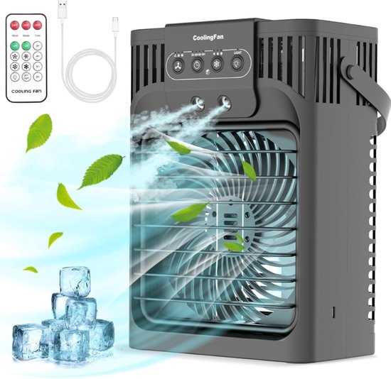 SNJY aircooler luchtkoeler zwart 1,2 liter watertank met koelelementen 10 watt USB