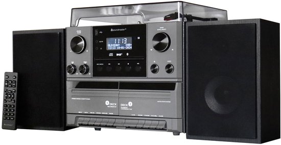 Soundmaster MCD5600SW muziekcenter met platenspeler CD en cassette zwart