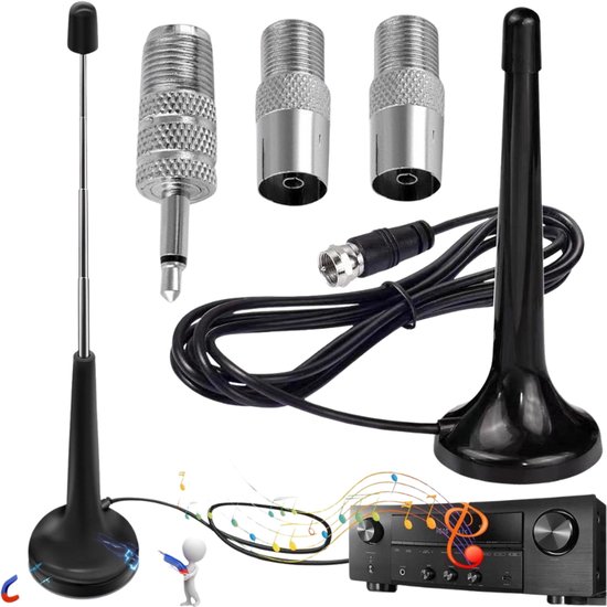 Telescopische DAB FM radioantenne met adapters en magnetische basis