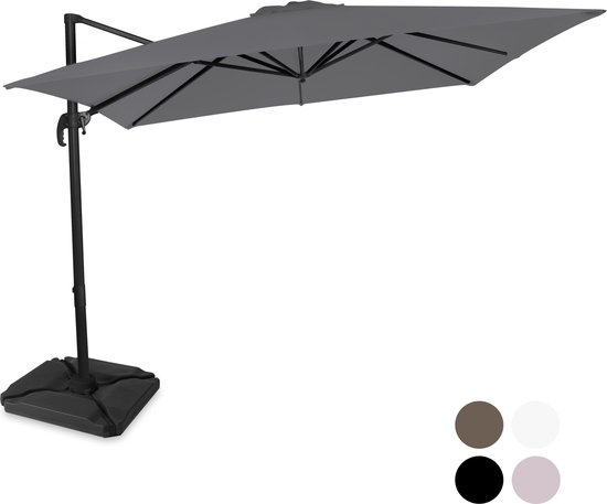 VONROC Premium zweefparasol Pisogne combi set 300 bij 300 cm met vier vulbare premium parasoltegels grijs