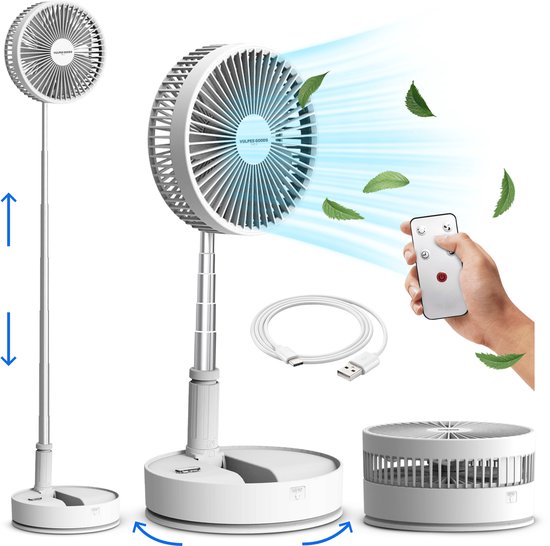 Vulpes Goods draadloze tafelventilator met afstandsbediening stil en oplaadbaar