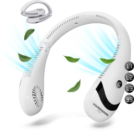 Vulpes Goods Tech Nekventilator Pro draagbare USB-oplaadbare hangventilator met reistas