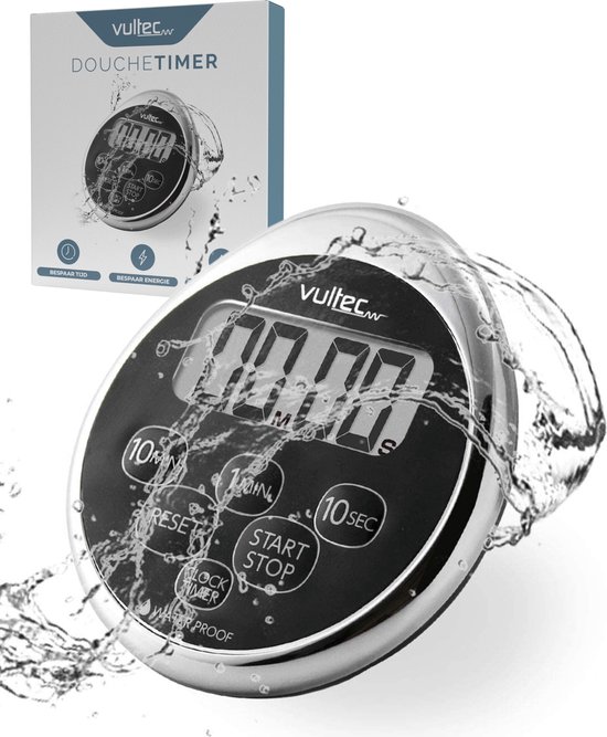 Vultec Douchetimer T5 Digitaal IPX7 waterdicht douche klok