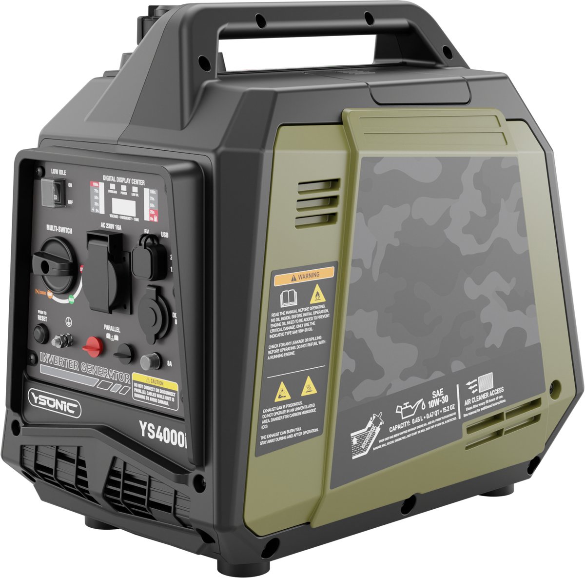 YSONIC YS4000i stille inverter aggregaat van 3,3 kW met 230V, USB en 12V YSONIC YS4000i stille inverter aggregaat van 3,3 kW met 230V, USB en 12V